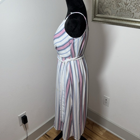 TRIXXI striped crossed bodice V cleavage striped midi dress sleeveless sz M - Picture 3 of 6